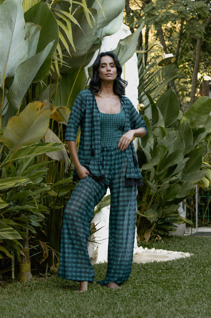 Calça Tule Voyage Xadrez Maxi