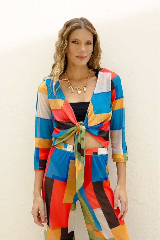 Casaqueto Amarração Tule Mosaico de Verão