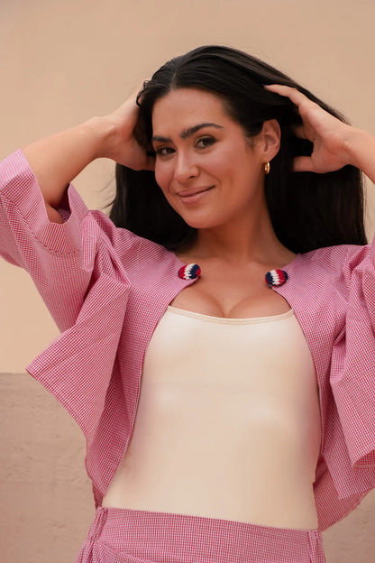 Bata Botão Blush Vichy