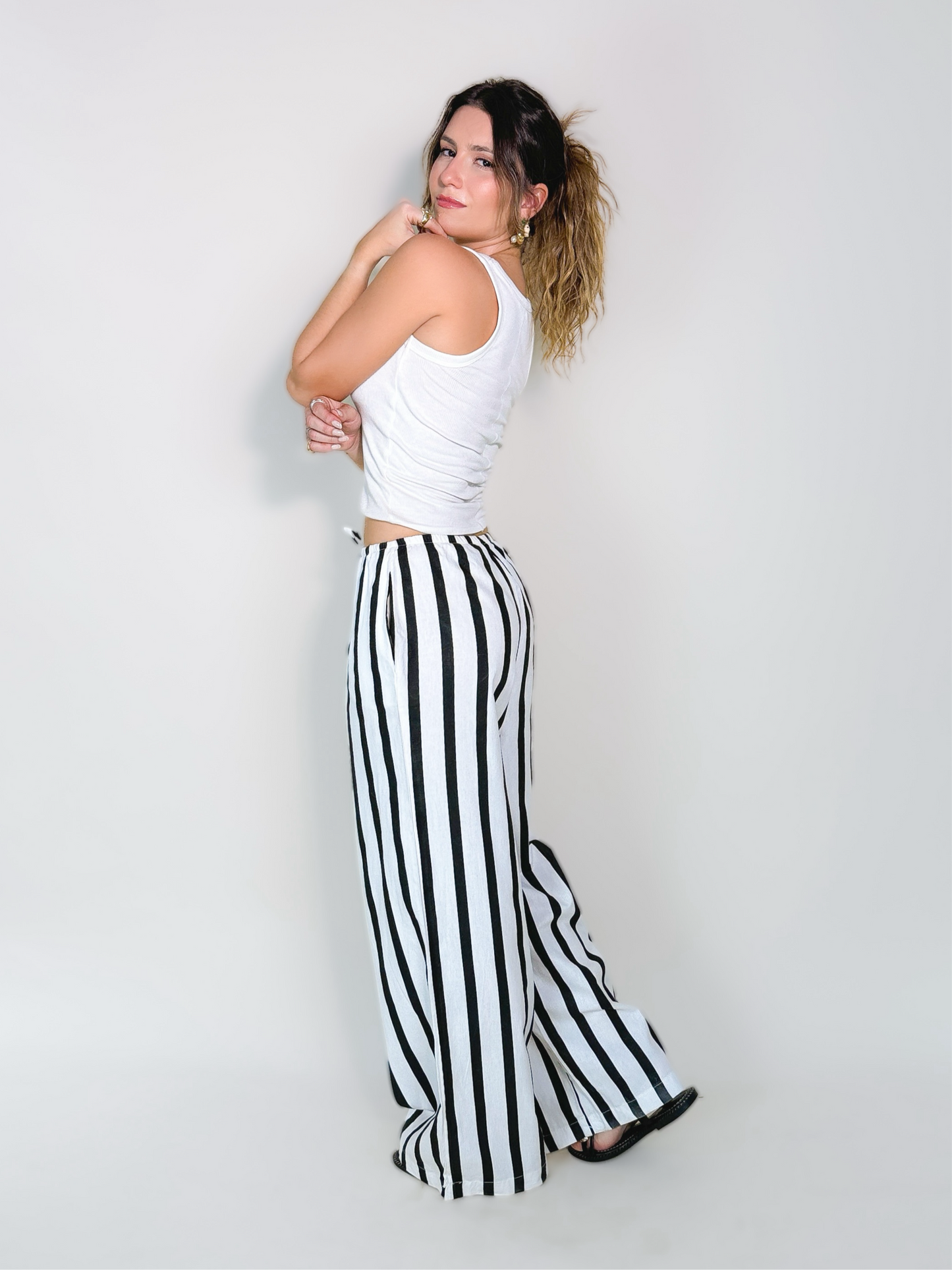 Calça Comfy Listras Preto e Branco