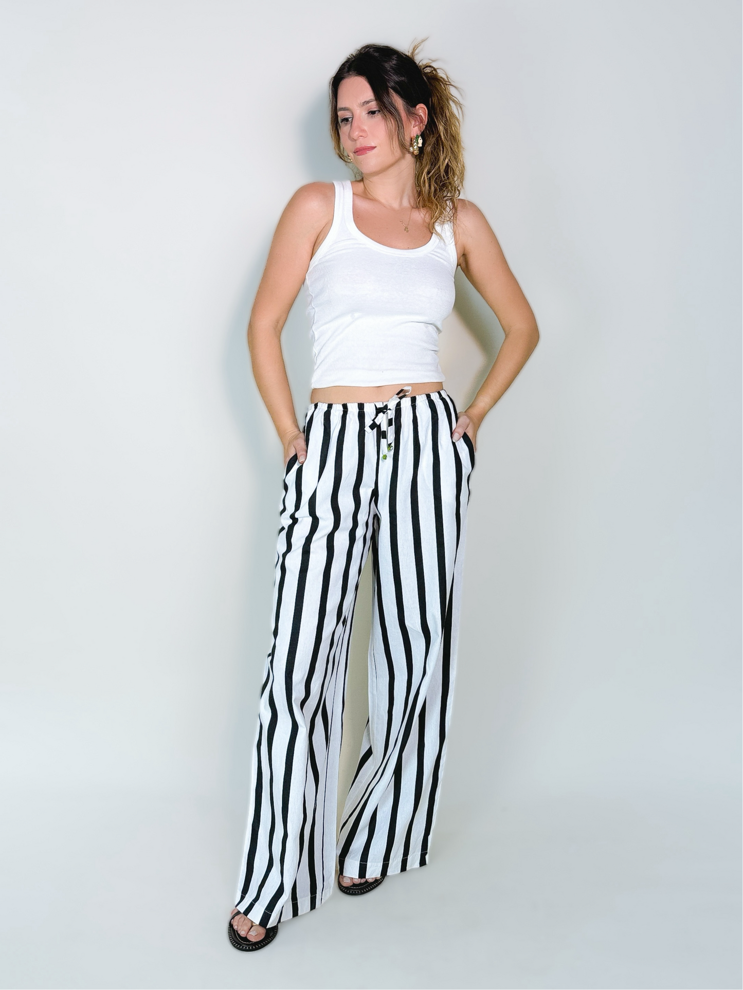 Calça Comfy Listras Preto e Branco