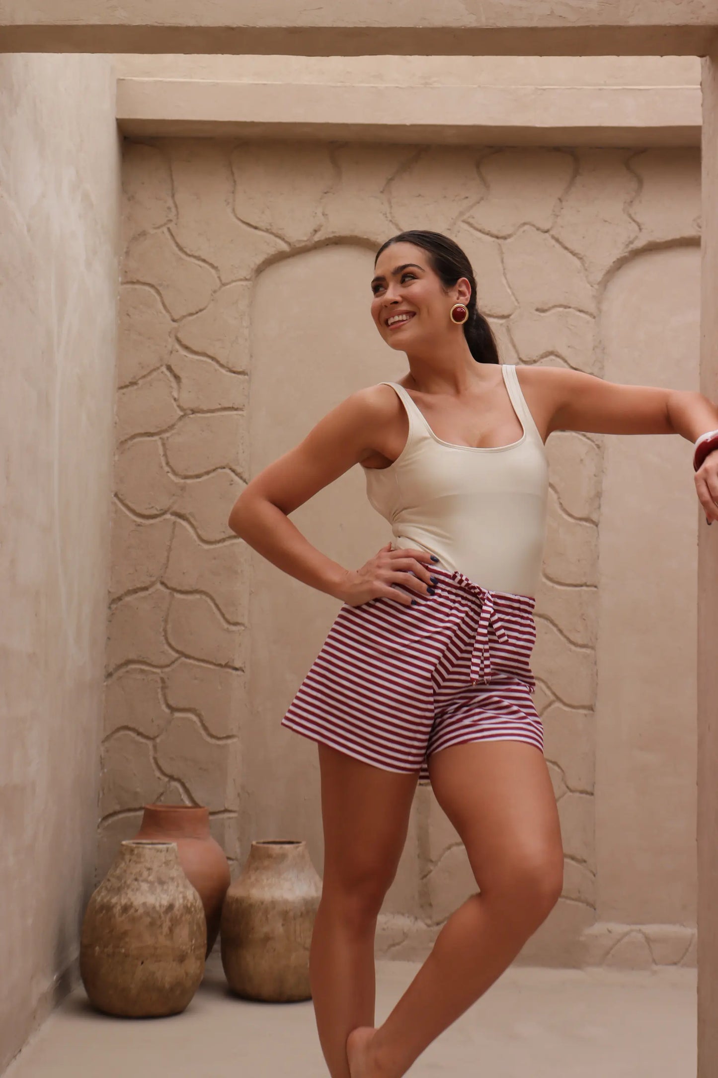 Short Comfy Listras Vinho