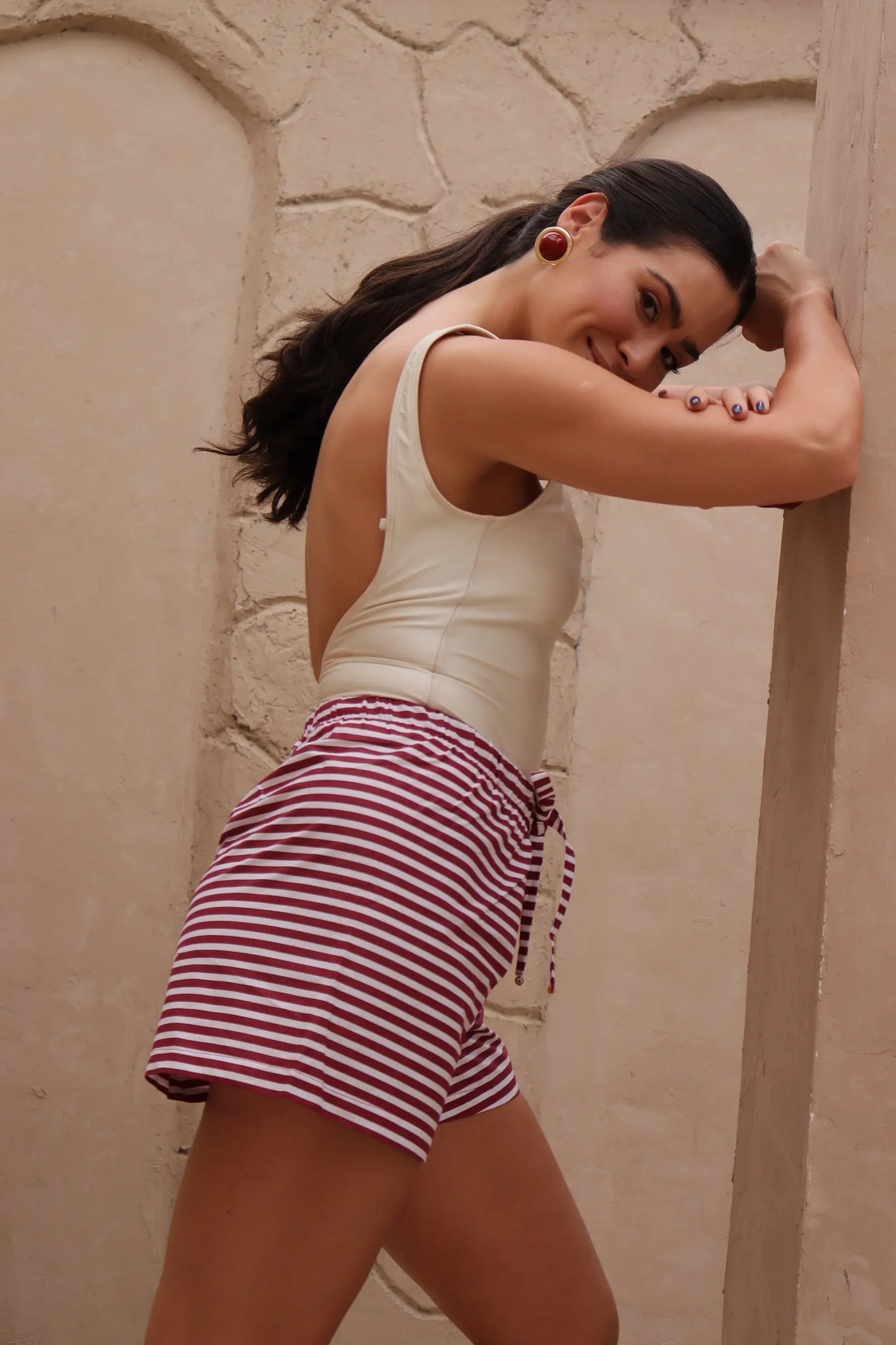 Short Comfy Listras Vinho