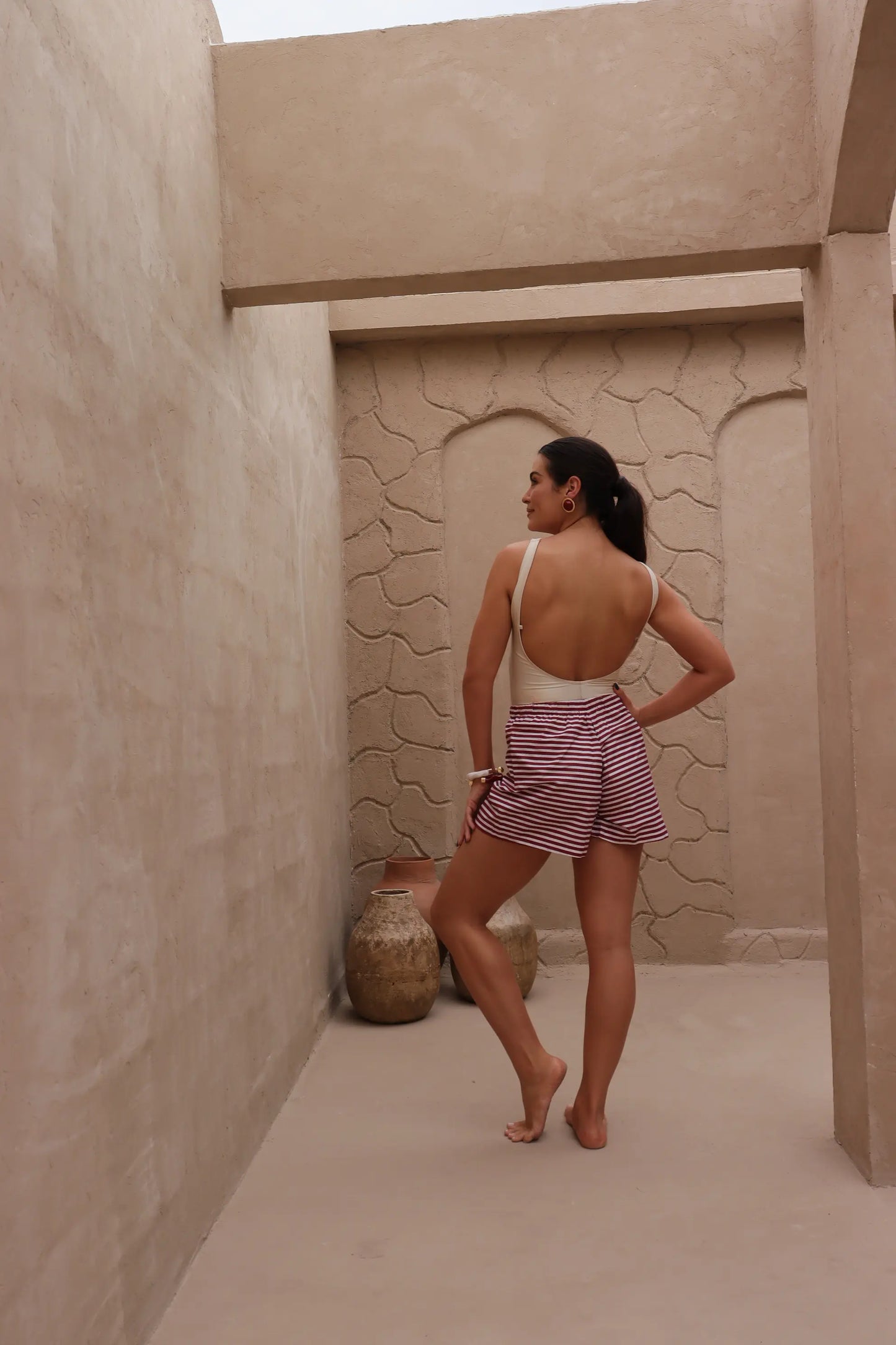 Short Comfy Listras Vinho