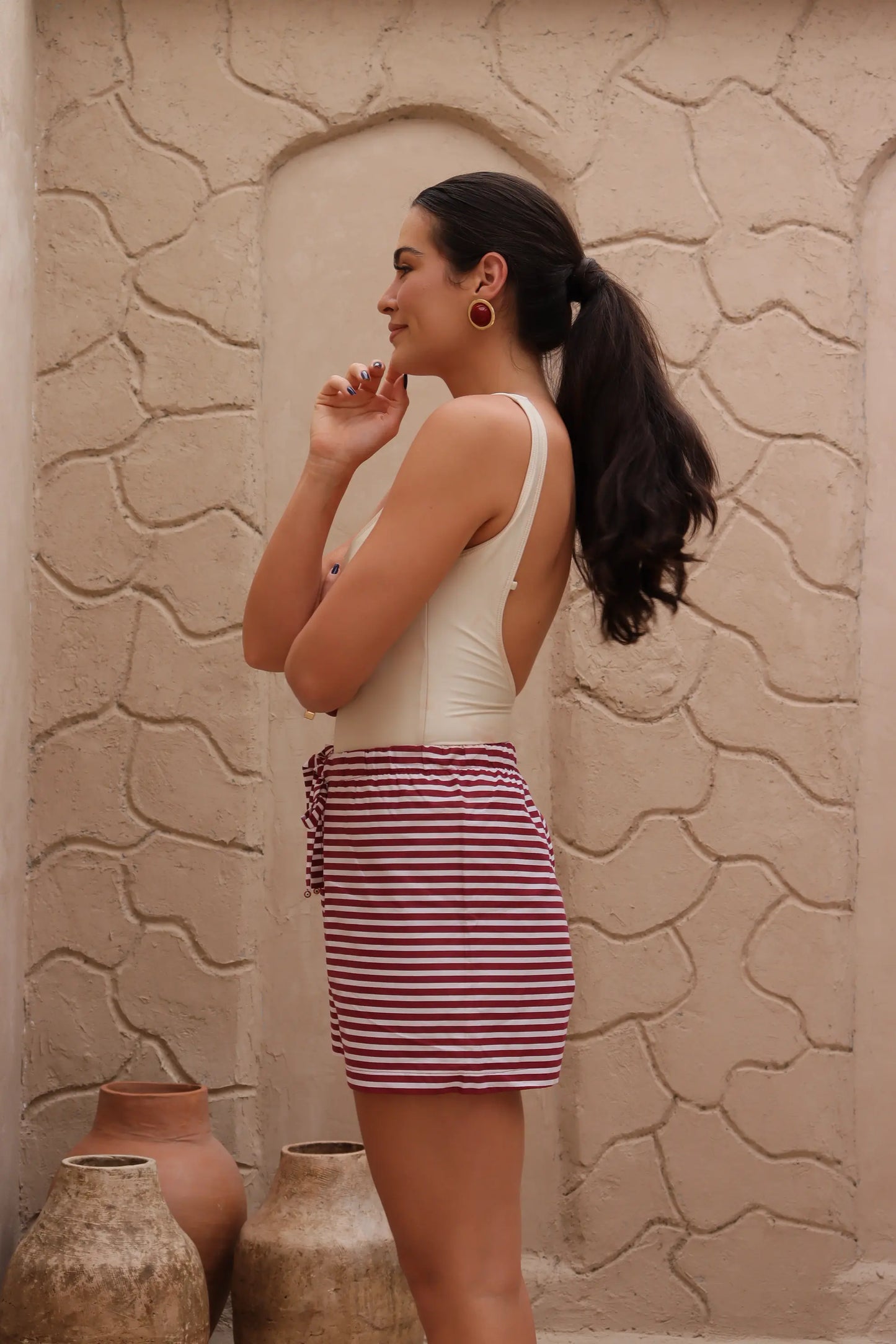 Short Comfy Listras Vinho