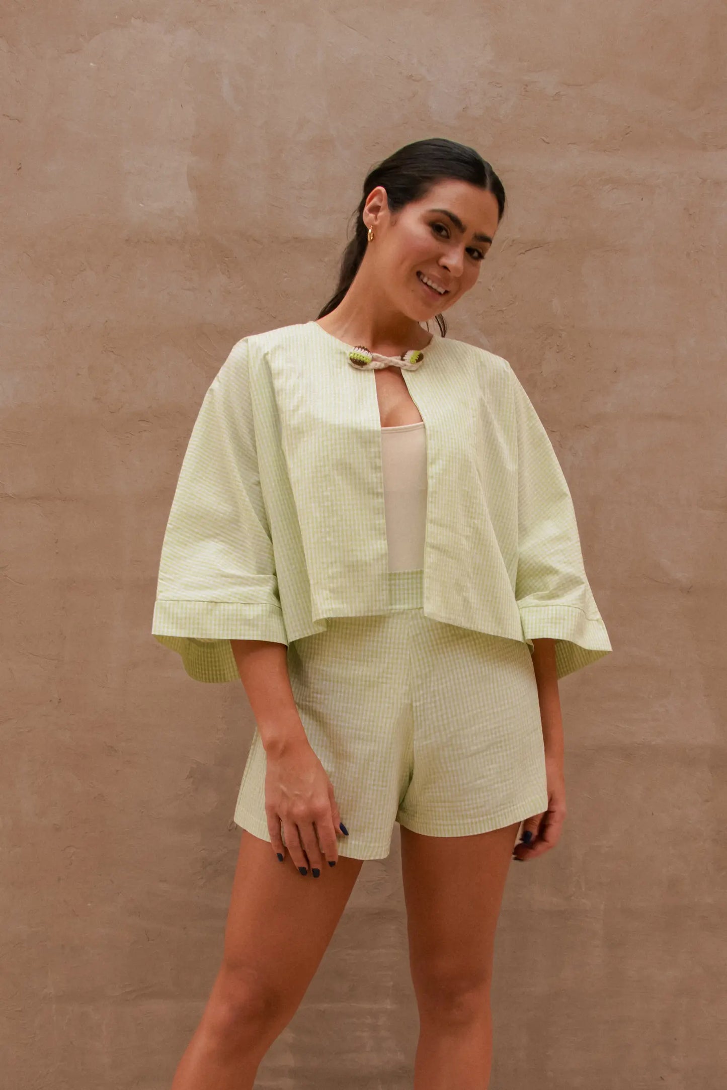 Bata Botão Menta Vichy