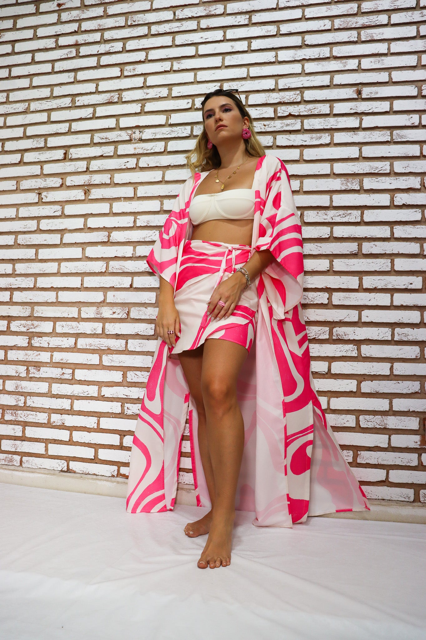 Kimono Longo Ondas Pink