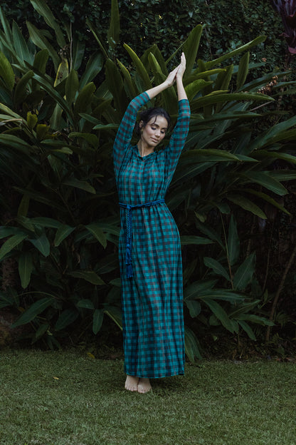 Vestido Manga Tule Voyage Xadrez Maxi